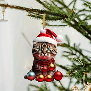 10 PCS Festive Christmas Cat Ornaments: 2D Acrylic Hanging Decorations for Cat Lovers - No Feathers, No Power Required