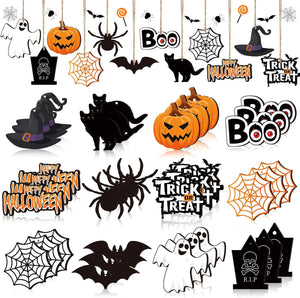 36 Pieces Halloween Wooden Hanging Ornaments Wood Halloween Cutouts with Ropes Halloween Tree Decorations for Halloween Trick or Treat Party Supplies (Ghost Style)