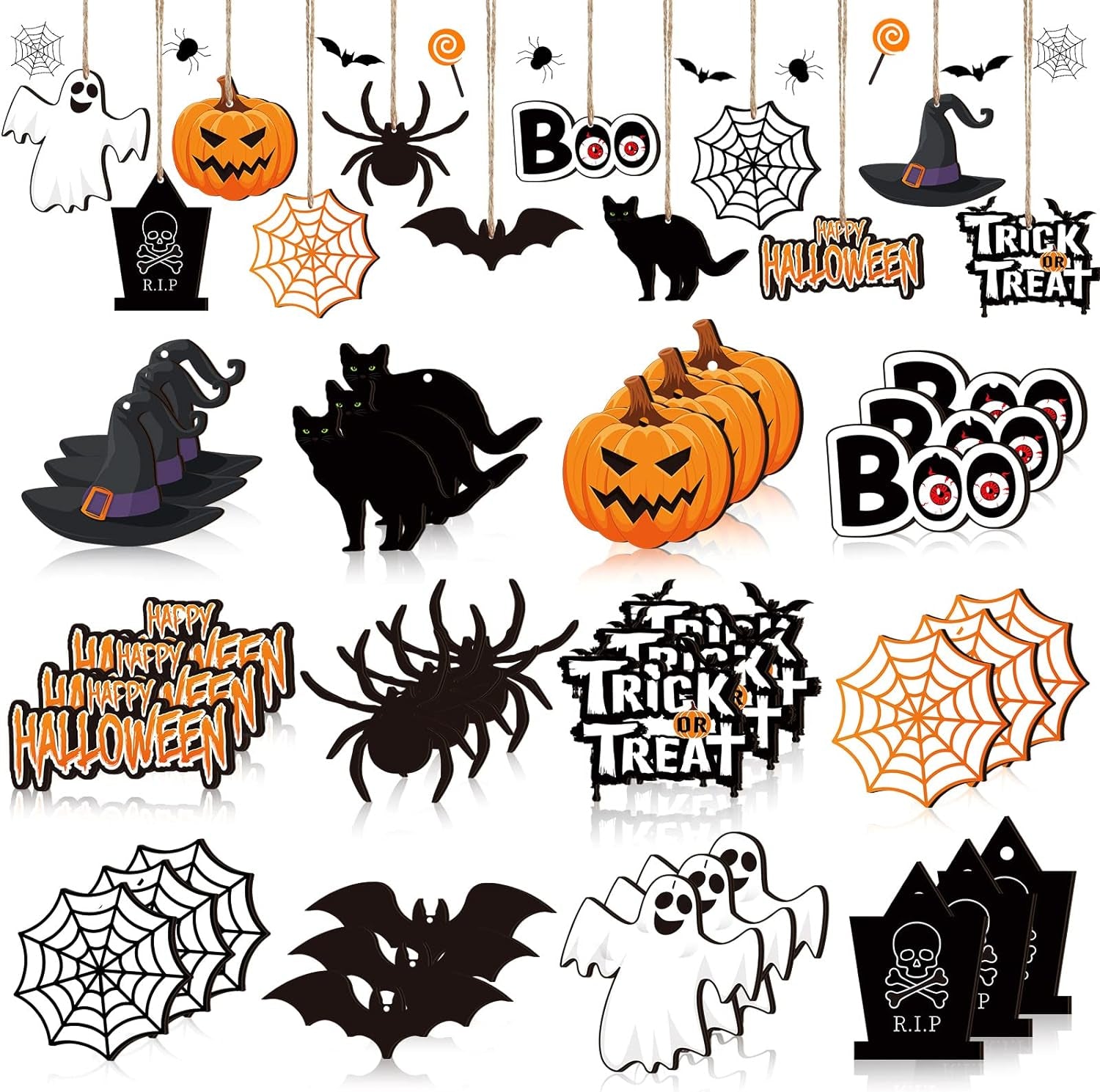 36 Pieces Halloween Wooden Hanging Ornaments Wood Halloween Cutouts with Ropes Halloween Tree Decorations for Halloween Trick or Treat Party Supplies (Ghost Style)