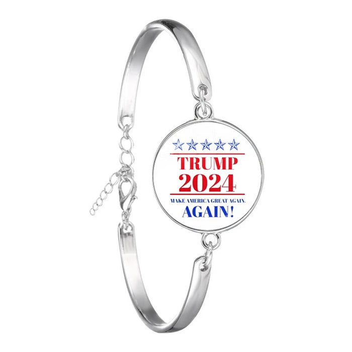 He Will Be Back Bracelet 2024 USA Trump Collection Glass Cabochon Silver Plated Bangle Jewelry for Women Men Support Trump