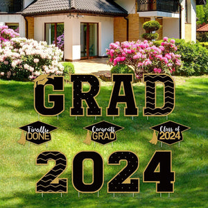 11 Pcs Graduation Yard Sign Decorations Congrats Graduation Lawn Signs 2024 Grad Yard Signs with 23 Stakes for Outdoor Grad Party(Black and Gold, Simple Style)