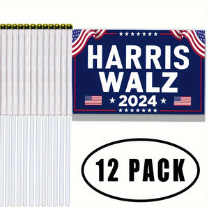 12pcs Kamala Harris Waltz 2024 Mini Flags - Durable Polyester, Perfect for Indoor & Outdoor Decorations