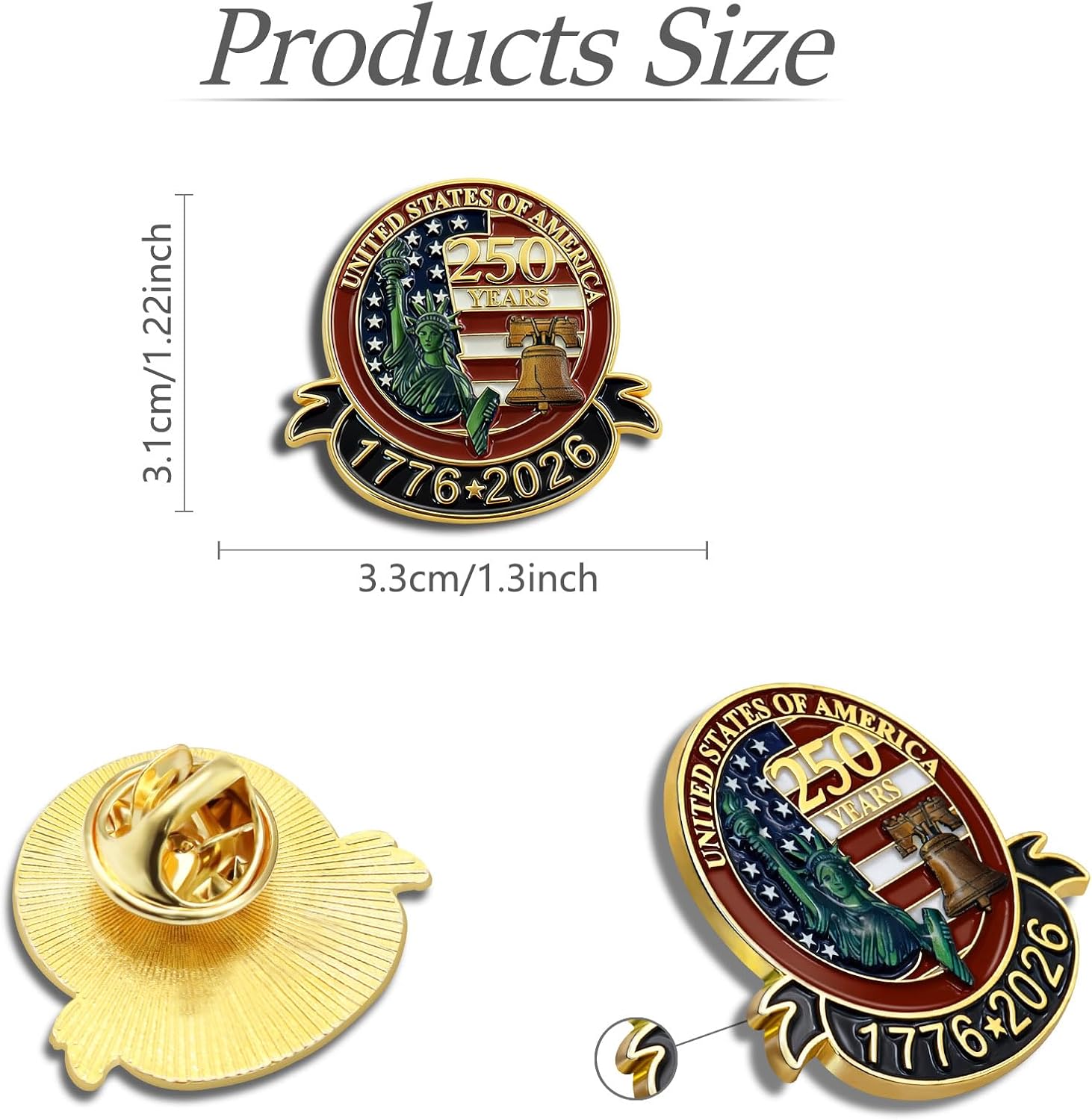 250 Anniversary USA Lapel Pin 10/20/50/100Pcs 1.3Inch Enamel US Patriot Collectible Accessories 250 Years of Freedom 1776-2026 for Patriot'S Day Independence Day