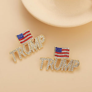 Crystal Trump Brooch with the USA Flag Word Brooch Pin Souvenir for United States of 2024 Presidential Election