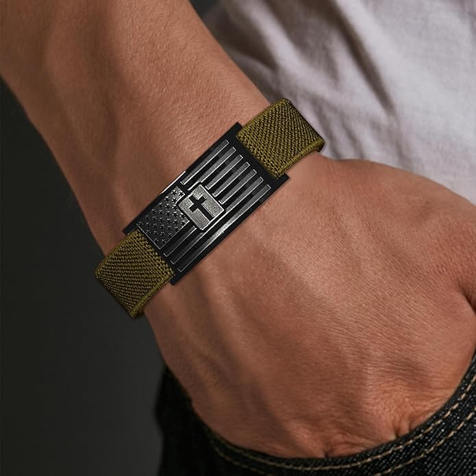 American Flag Cross Christian Bracelets | Personalized Nylon Wristbands | Stocking Stuffers For Man 683766