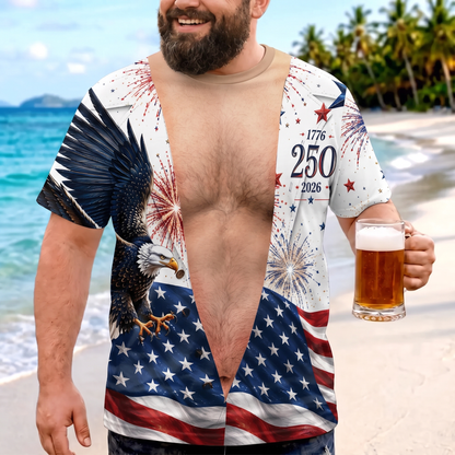 Personalized USA 250th Anniversary AOP Shirt, Vintage Patriotic Button Shirt, Funny Eagle Flag Tee 685593