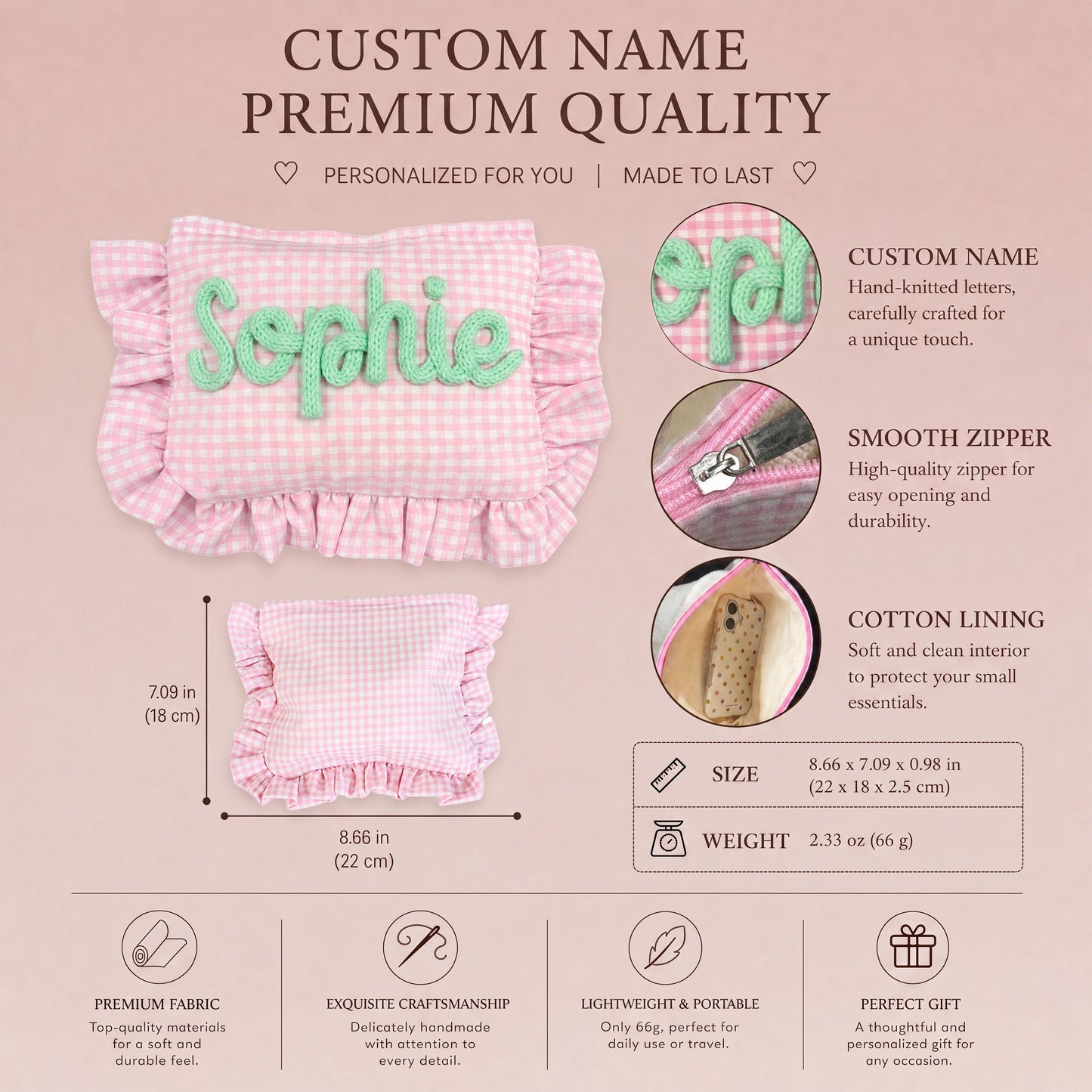 Personalized Ruffle Bridal Makeup Bag, Custom Chenille Name Cosmetic Pouch, Travel Toiletry Bag Gift For Her 685576