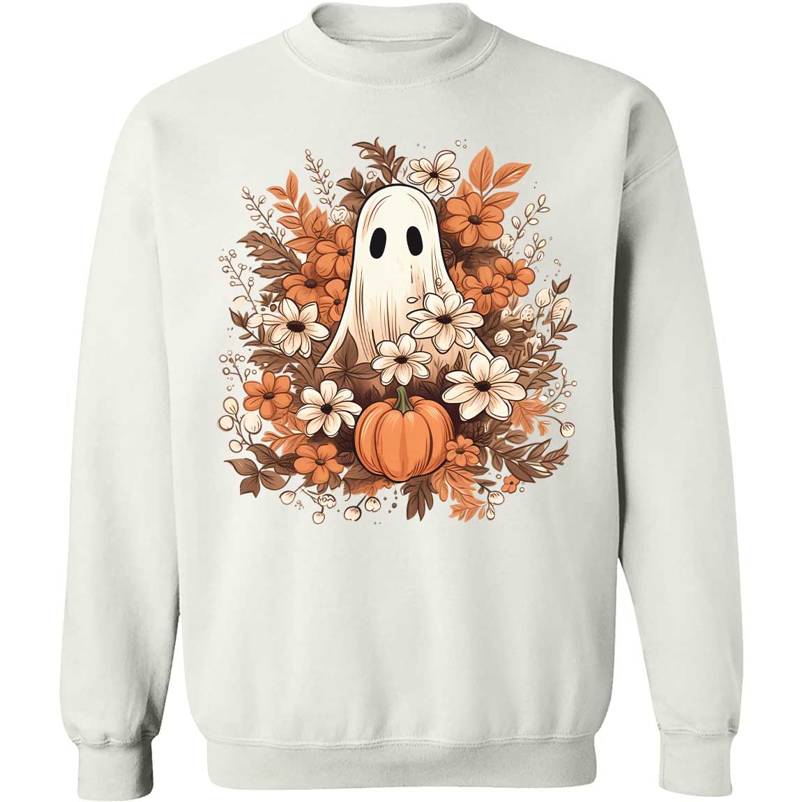 Fall Floral Ghost Halloween Shirt, Autumn Pumpkins Trendy Halloween Shirt 776V3