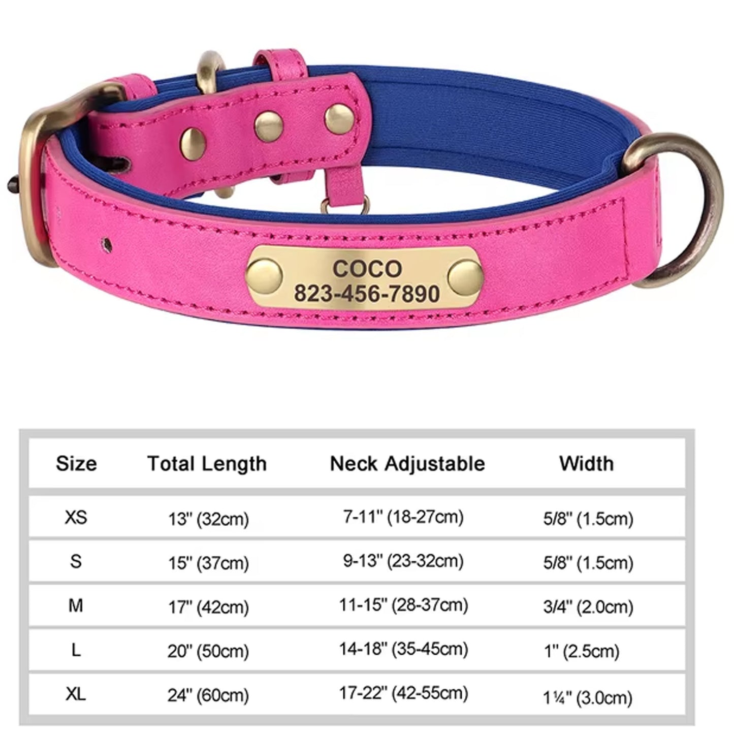 Personalized Dog Collar, Custom Engraved PU Leather Dog Collars, Free Engraving ID Tag Nameplate For Small Medium Large Dogs - C1502