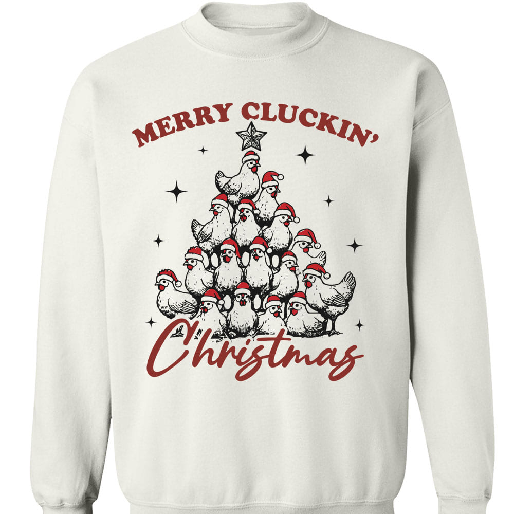 Merry Cluckin' Christmas Shirt, Christmas Farmhouse Sweater, Funny Trendy Merry Christmas Chickens Sweatshirt T1657
