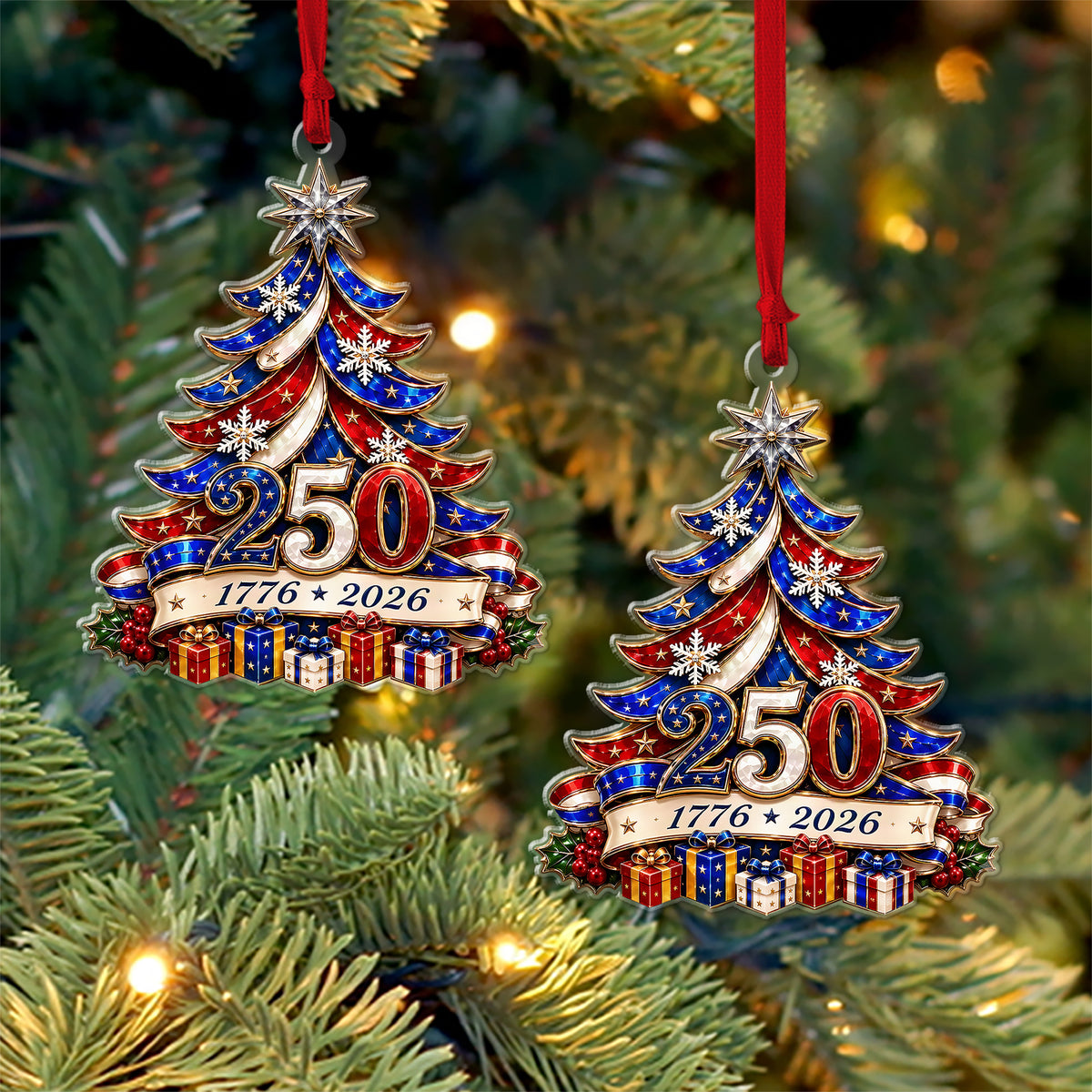 Christmas Tree 250 Years Of Freedom, America 250th Anniversary Acrylic Ornament 2026, Patriotic American Gift 686612
