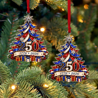 Christmas Tree 250 Years Of Freedom, America 250th Anniversary Acrylic Ornament 2026, Patriotic American Gift 686612