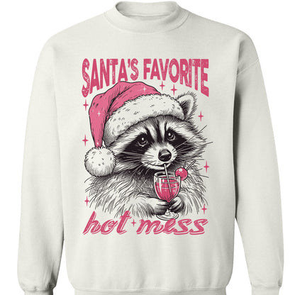 Santa's Favorite Hot Mess Shirt, Funny Christmas Raccoon Sweater, Trendy Pink Christmas Sweatshirt T1640