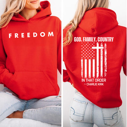 God Family Country In That Order Charlie Kirk Shirt | Justice Charlie Kirk Memorial Front & Back Shirt 683110