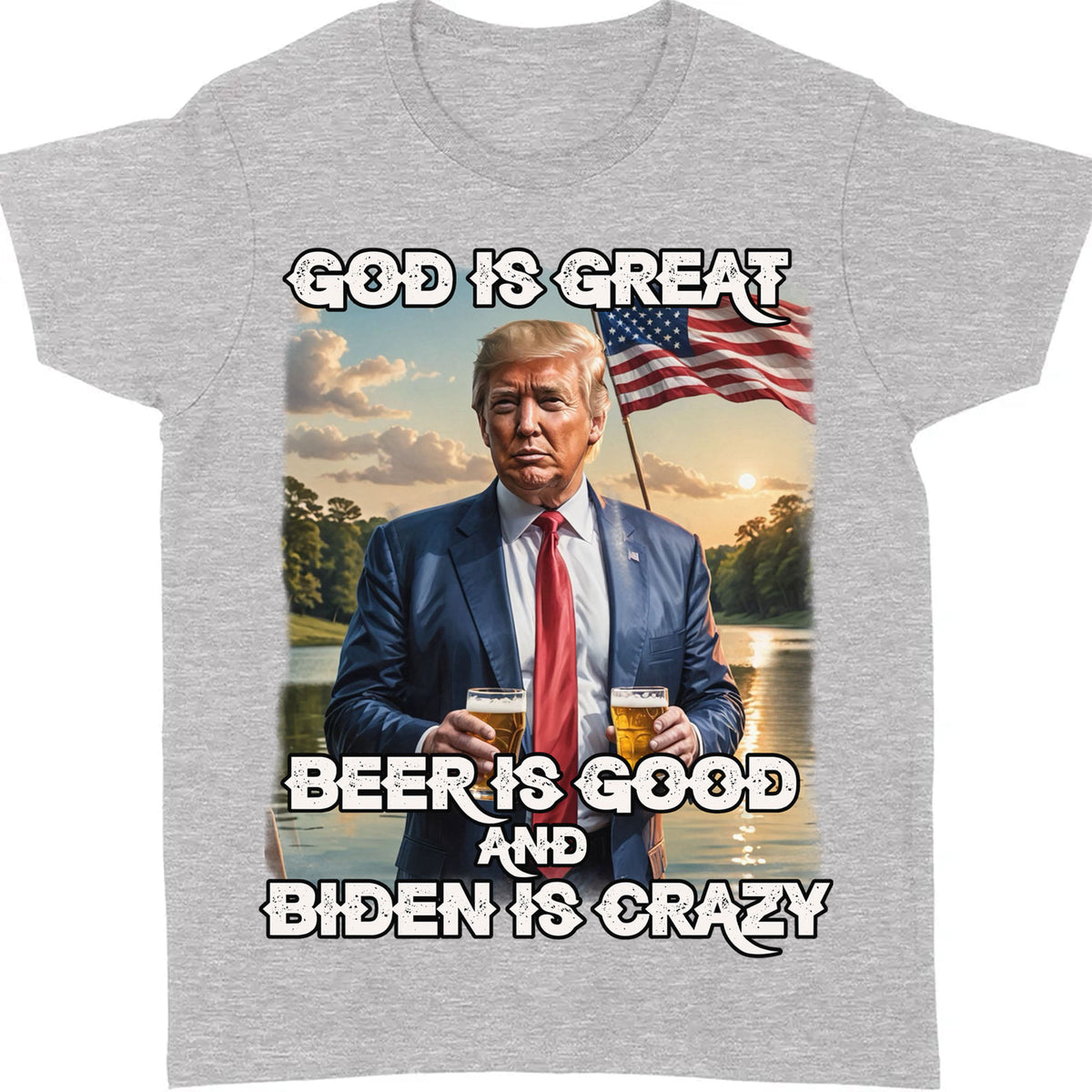 God Is Great Beer Is Good And Biden Is Crazy | Trump 2024 Shirt | Trump Supporters Shirt Dark T1198 - GOP