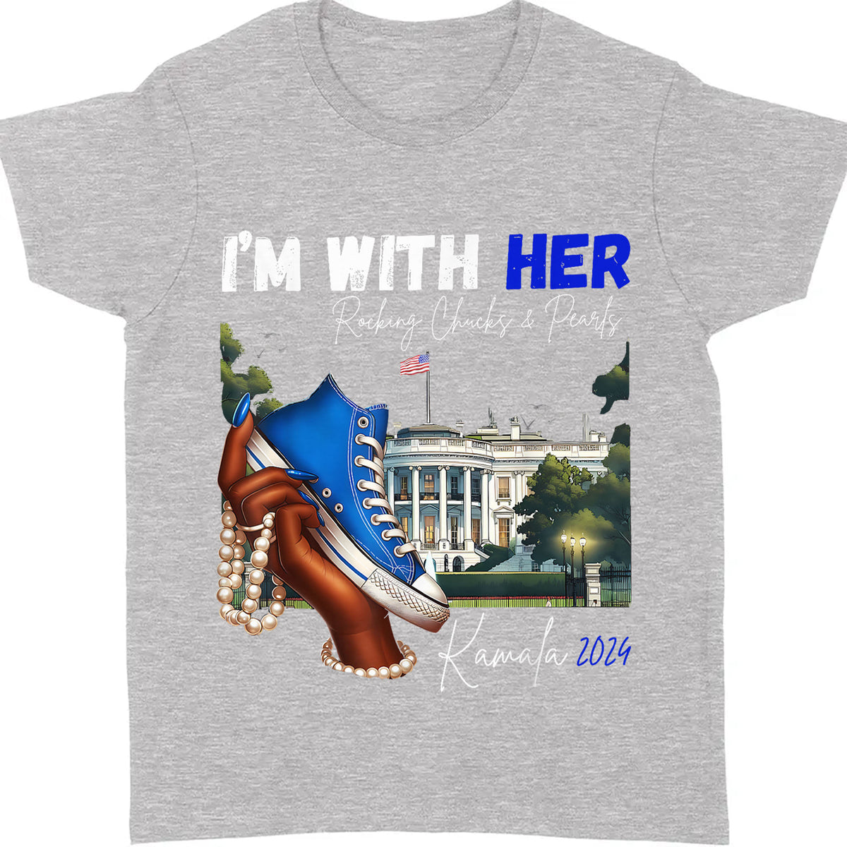 I'm With Her Rocking Chucks and Pearls | Kamala Harris 2024 Shirt | Democrat Shirt Dark T1241 - KH2