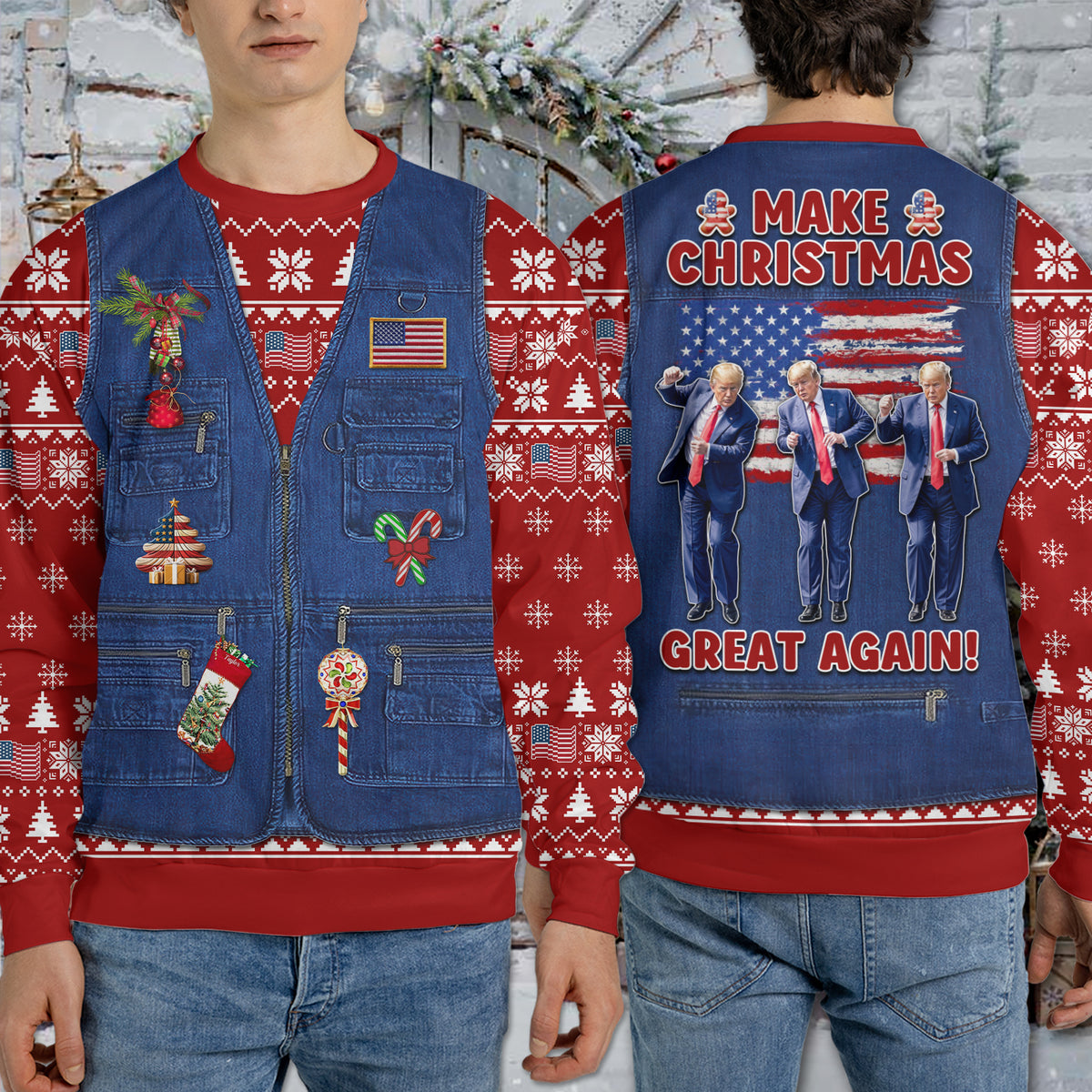 Make Christmas Great Again Ugly Sweater | Funny Trump Dancing All-Over-Printed Sweatshirt | Christmas Gift For Trump Supporters 683602 – GOP