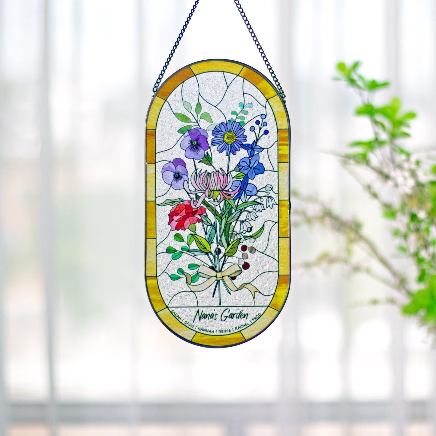 Family Flower Bouquet Suncatcher | Personalized Suncatcher | Birth Month Flowers Window Hanging 684793