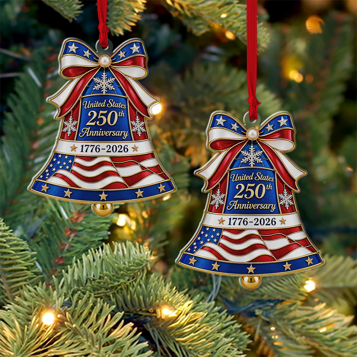 USA 250th Anniversary Christmas Bell Acrylic Ornament 1776-2026 Patriotic Tree Decor 686460