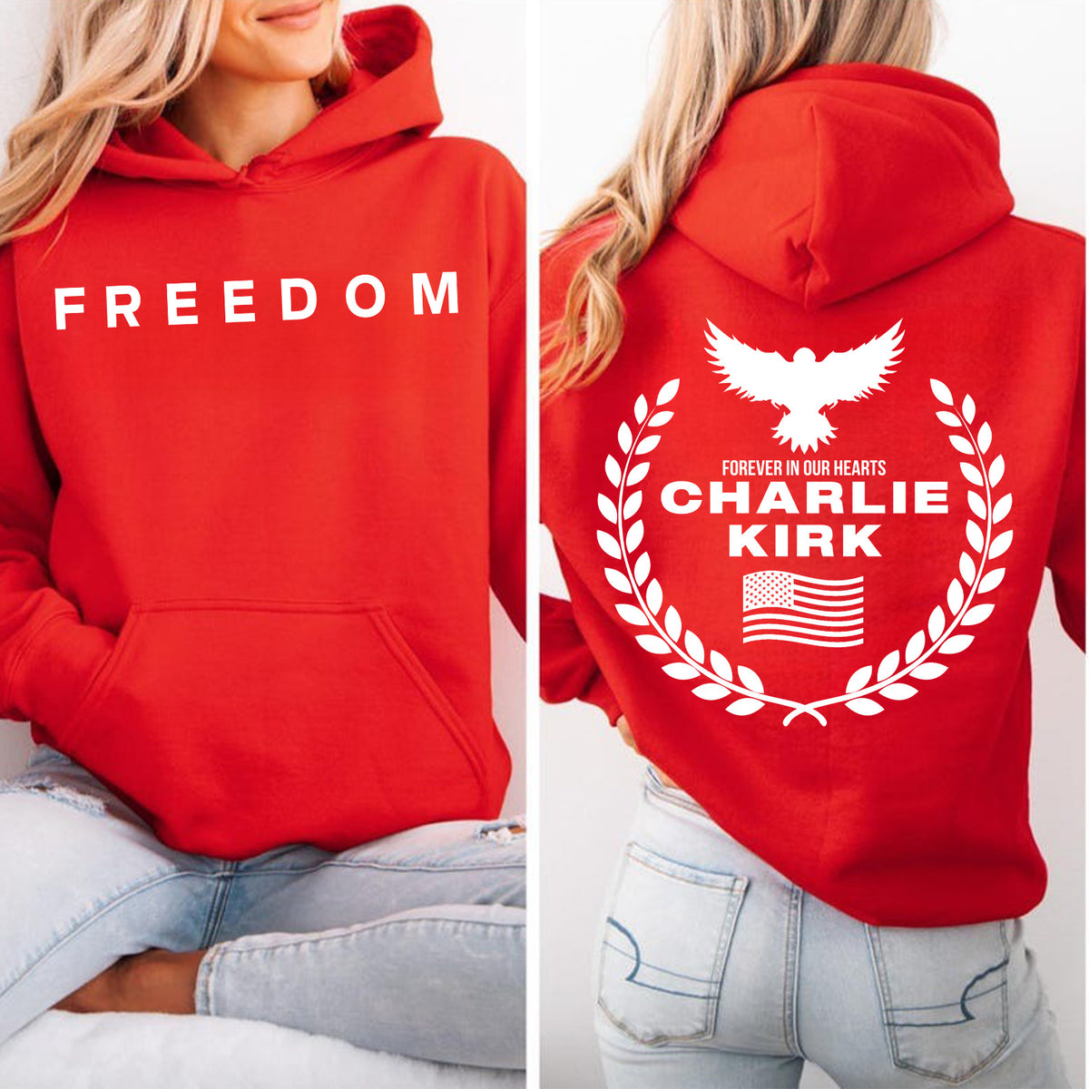 Red Charlie Kirk FREEDOM Shirt | Charlie Kirk Memorial Red Shirt | We Wear Red Charlie Kirk Birthday October 14 | Red Front & Back Shirt 683077