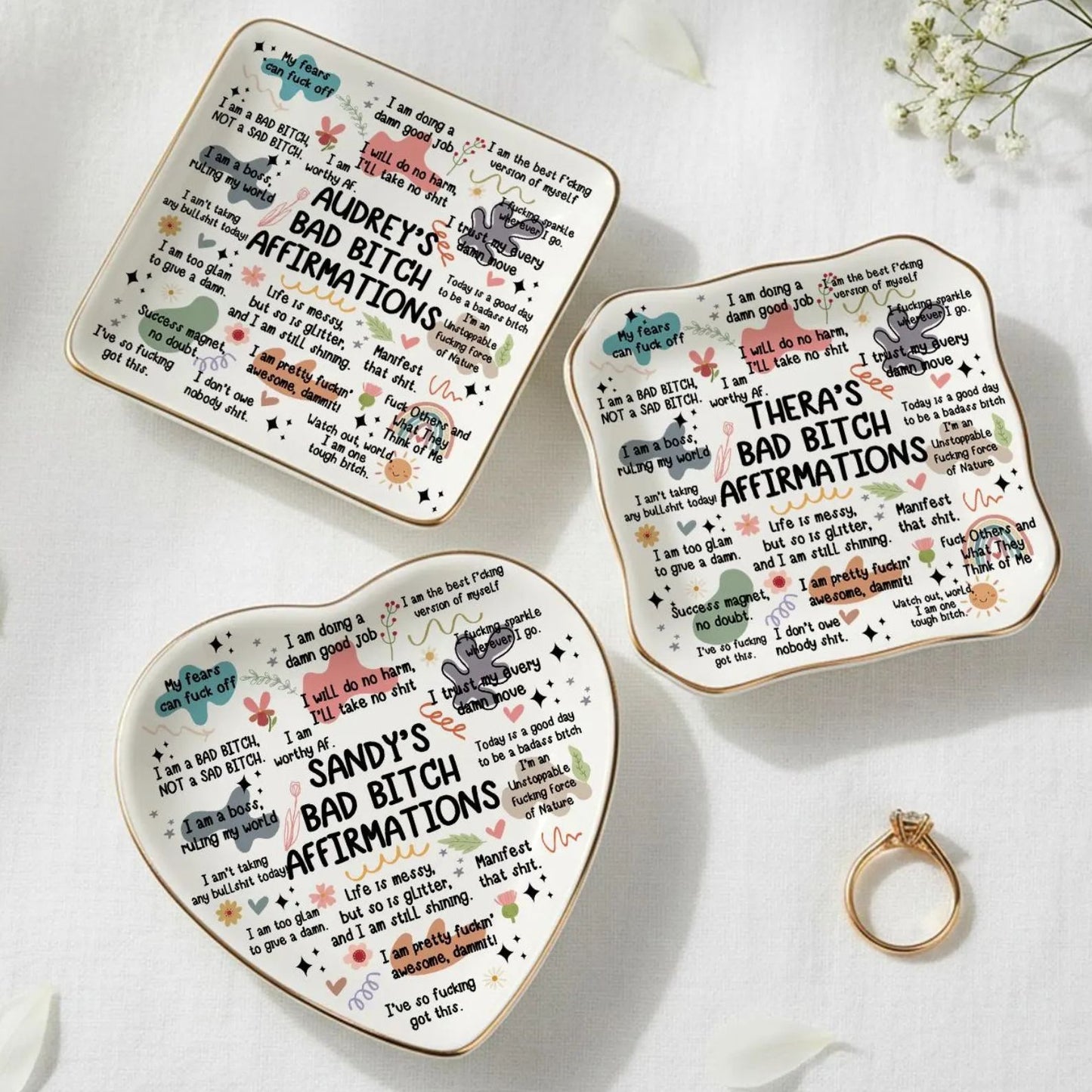 Affirmations Ring Dish | Personalized Trinket Tray | Custom Name Jewelry Tray | Mother's Day Gift 684753