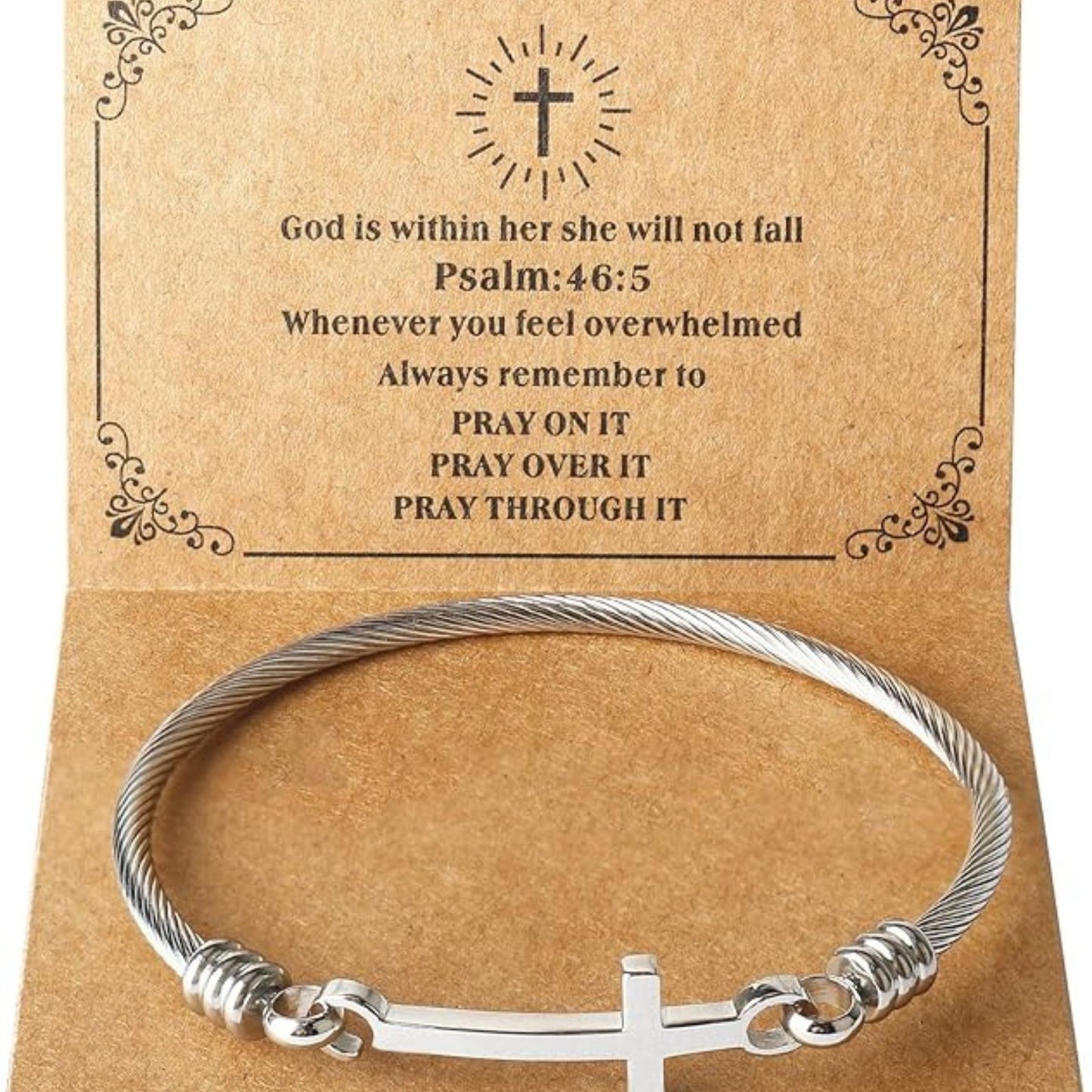 God is Within Her She Will Not Fall | Custom Christian Cross Bracelet Bible Verse For Her | Inspirational Bracelets For Women | Stainless Steel Jewelry 684076