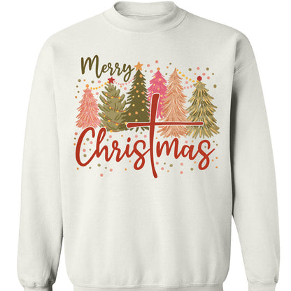 Retro Merry Christmas Shirt, Christmas Cross Sweater, Xmas Tree Holiday Sweatshirt T1650