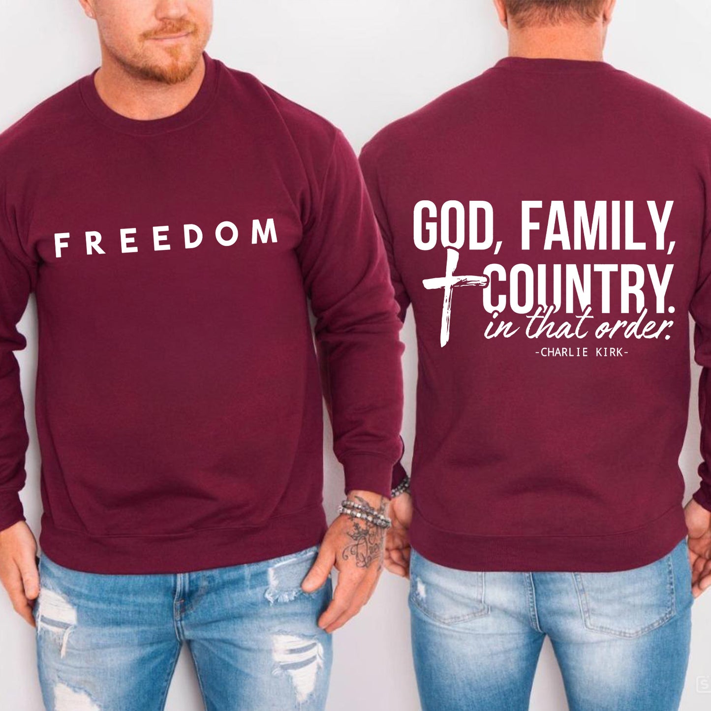 God Family Country Charlie Kirk Red Shirt | Red Freedom Shirt | We Wear Red Charlie Kirk Birthday October 14 Front & Back Shirt 683205