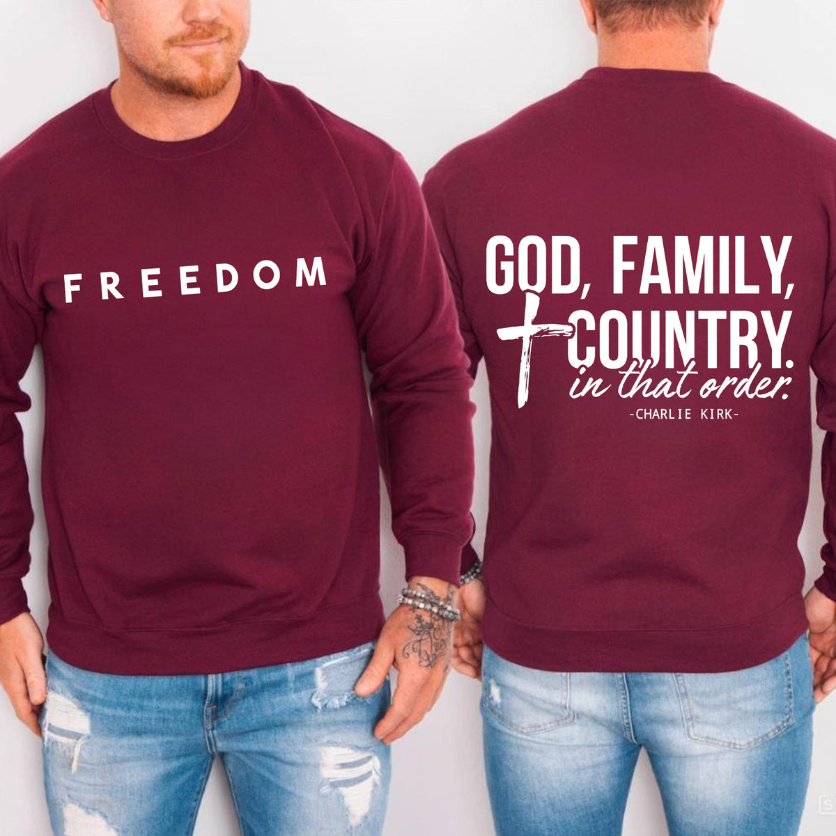 God Family Country Charlie Kirk Red Shirt | Red Freedom Shirt | We Wear Red Charlie Kirk Birthday October 14 Front & Back Shirt 683205
