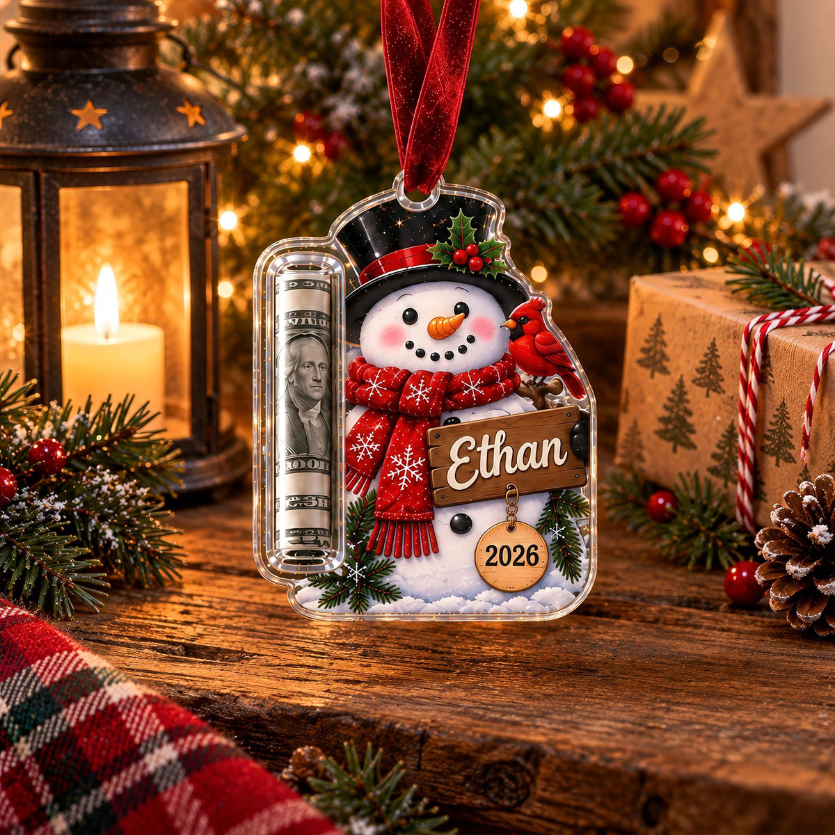 Personalized Christmas Acrylic Money Holder Ornament, Custom Christmas Tree Keepsake 686510 WFD