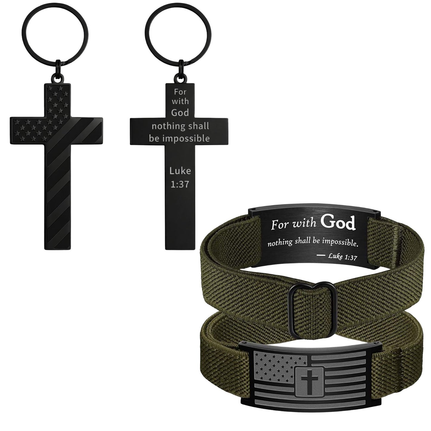 Custom Cross Keychain | American Flag Cross Nylon Bracelet For Men | Stocking Stuffers For Man 684049