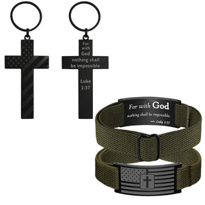 Custom Cross Keychain | American Flag Cross Nylon Bracelet For Men | Stocking Stuffers For Man 684049