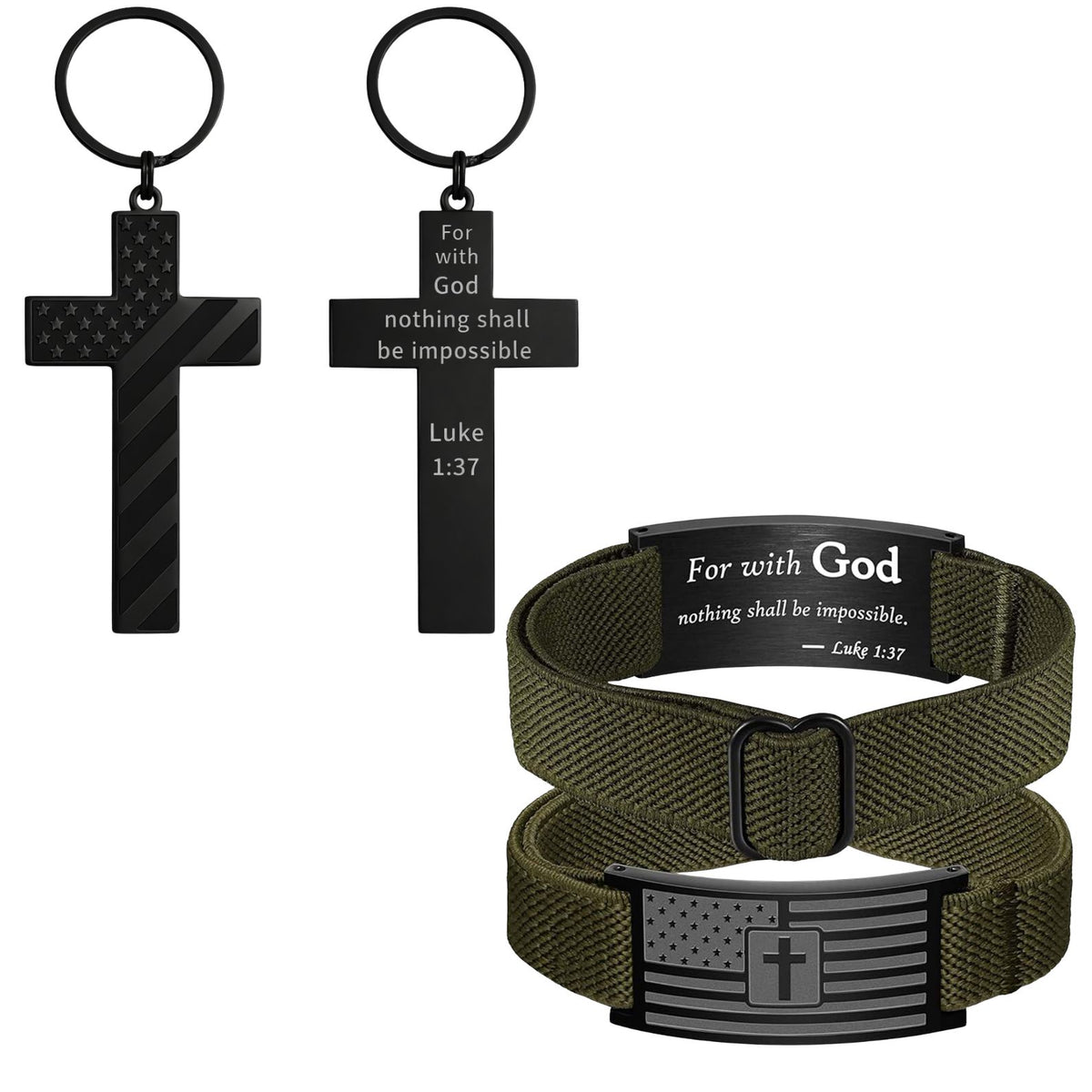 Custom Cross Keychain | American Flag Cross Nylon Bracelet For Men | Stocking Stuffers For Man 684049