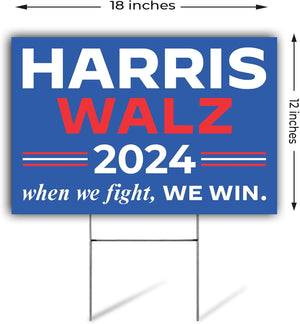 Harris Waltz Yard Sign, Kamala Harris Walz 2024 Yard Sign, Harris Tim Waltz Lawn Sign, Harris for President Yard Signs | 18" X 12" Corrugated Plastic | Includes H Stake | Double Sided