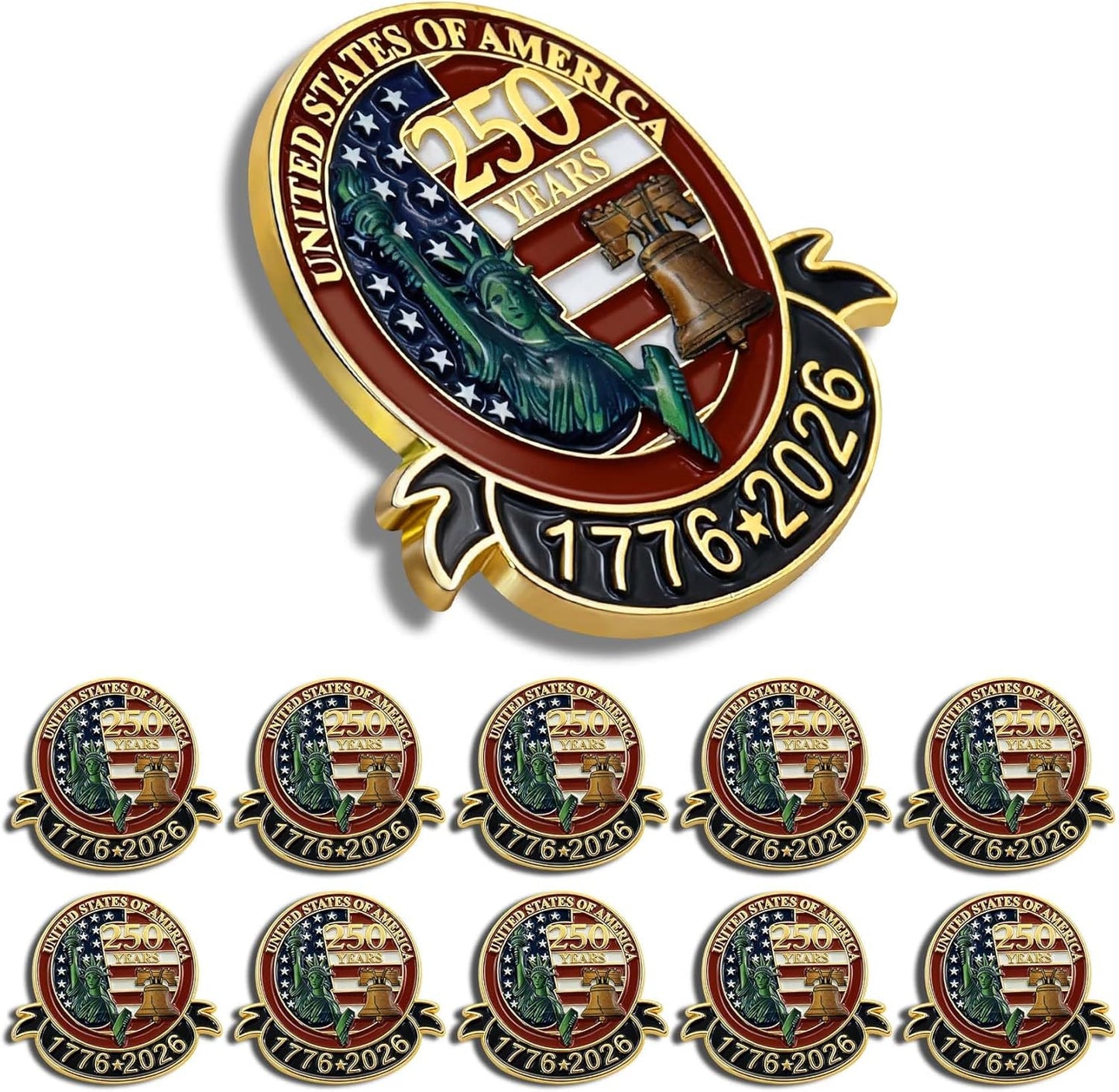 250 Anniversary USA Lapel Pin 10/20/50/100Pcs 1.3Inch Enamel US Patriot Collectible Accessories 250 Years of Freedom 1776-2026 for Patriot'S Day Independence Day