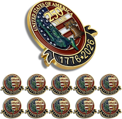 250 Anniversary USA Lapel Pin 10/20/50/100Pcs 1.3Inch Enamel US Patriot Collectible Accessories 250 Years of Freedom 1776-2026 for Patriot'S Day Independence Day
