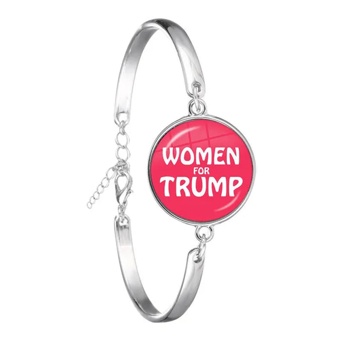 He Will Be Back Bracelet 2024 USA Trump Collection Glass Cabochon Silver Plated Bangle Jewelry for Women Men Support Trump