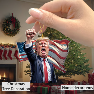 Make America Great Again" Trump Acrylic Ornament - Perfect for Car & Christmas Tree Decor, Collectible Hanging Holiday Accessory, Ideal Gift