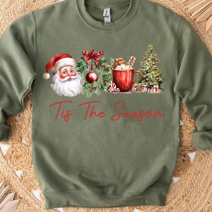 Tis The Season Shirt, Retro Santa Claus Sweater, Water Color Santa Claus Sweatshirt T1638