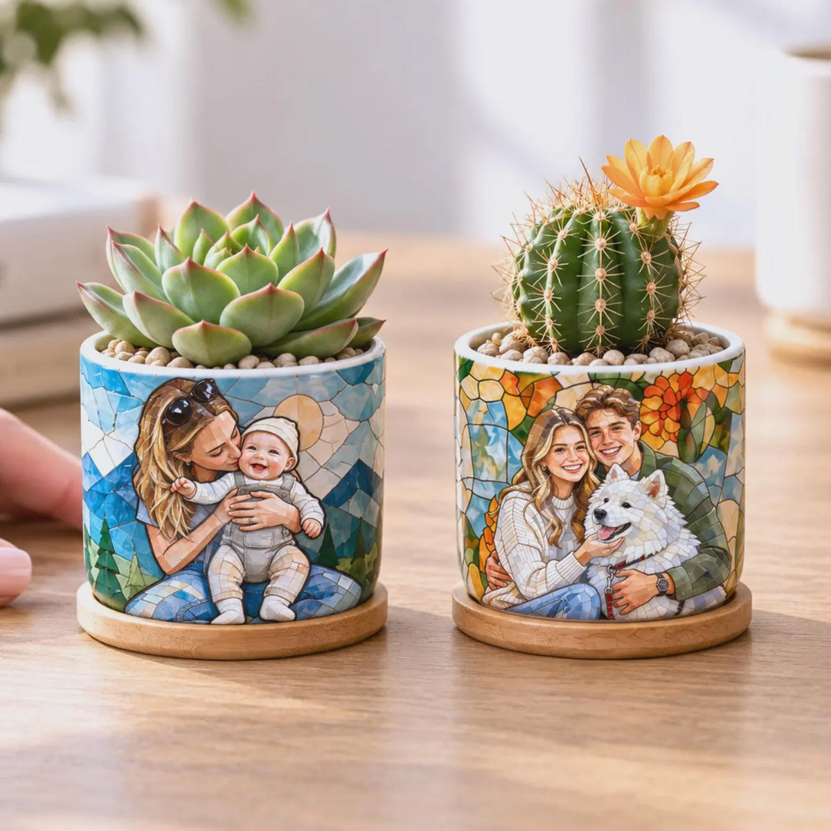 Personalized Photo Planter Pot, Custom Stained Glass Mosaic Ceramic Plant Pot, Unique Gift for Mom Grandma 686849 WFD