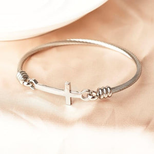 God is Within Her She Will Not Fall | Custom Christian Cross Bracelet Bible Verse For Her | Inspirational Bracelets For Women | Stainless Steel Jewelry 684076