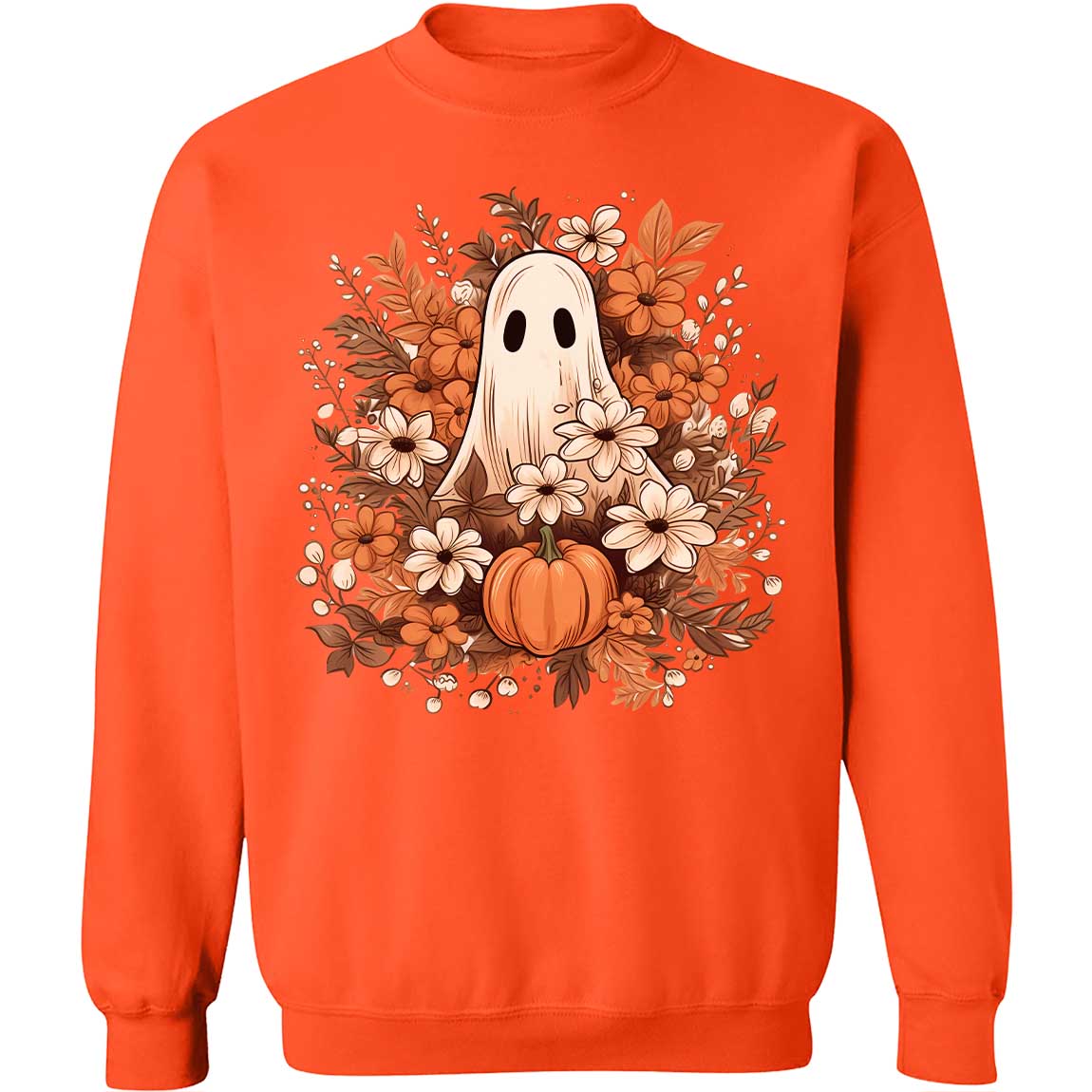 Fall Floral Ghost Halloween Shirt, Autumn Pumpkins Trendy Halloween Shirt 776V3