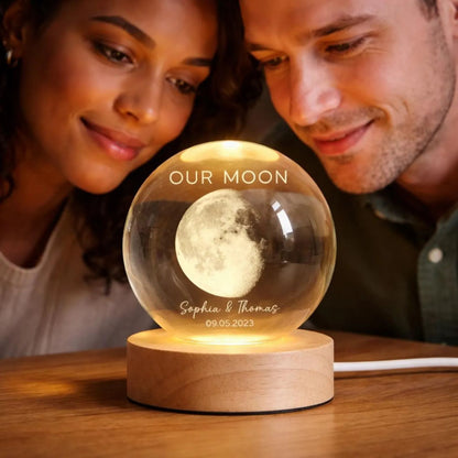 Our Moon Crystal Ball Night Light | Custom Moon Phase Night Light | Anniversary Gift For Couple 684317