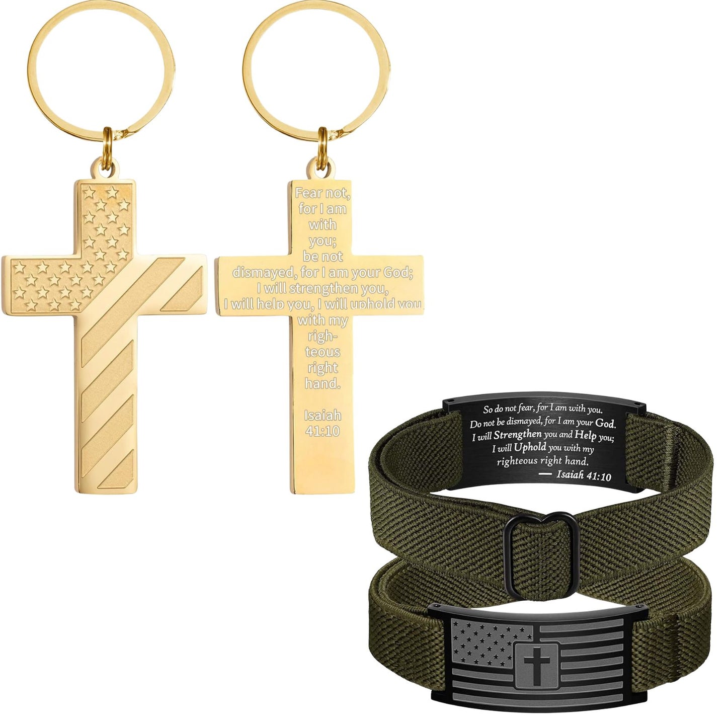 Custom Cross Keychain | American Flag Cross Nylon Bracelet For Men | Stocking Stuffers For Man 684049