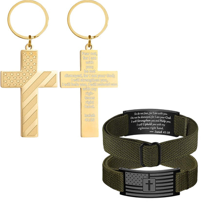 Custom Cross Keychain | American Flag Cross Nylon Bracelet For Men | Stocking Stuffers For Man 684049