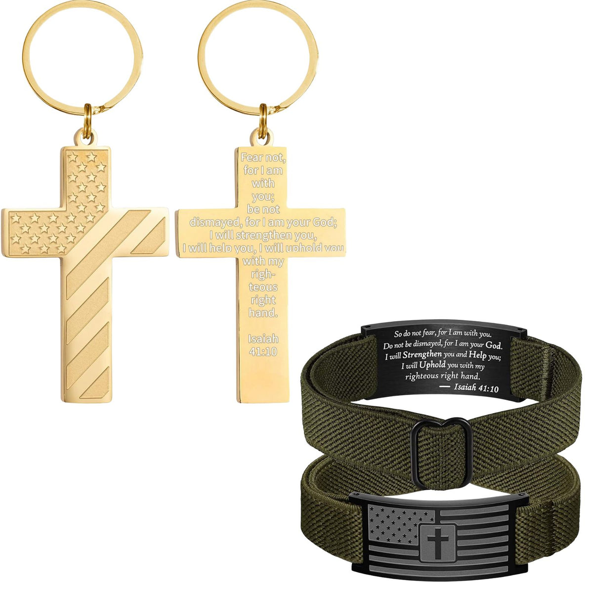 Custom Cross Keychain | American Flag Cross Nylon Bracelet For Men | Stocking Stuffers For Man 684049