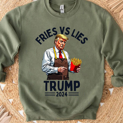Trump Fries vs Lies Sweatshirt, Trump Presidential Trump McDonald Sweatshirt, Trump Supporters 2024 Ugly Sweatshirt T1683 - GOP