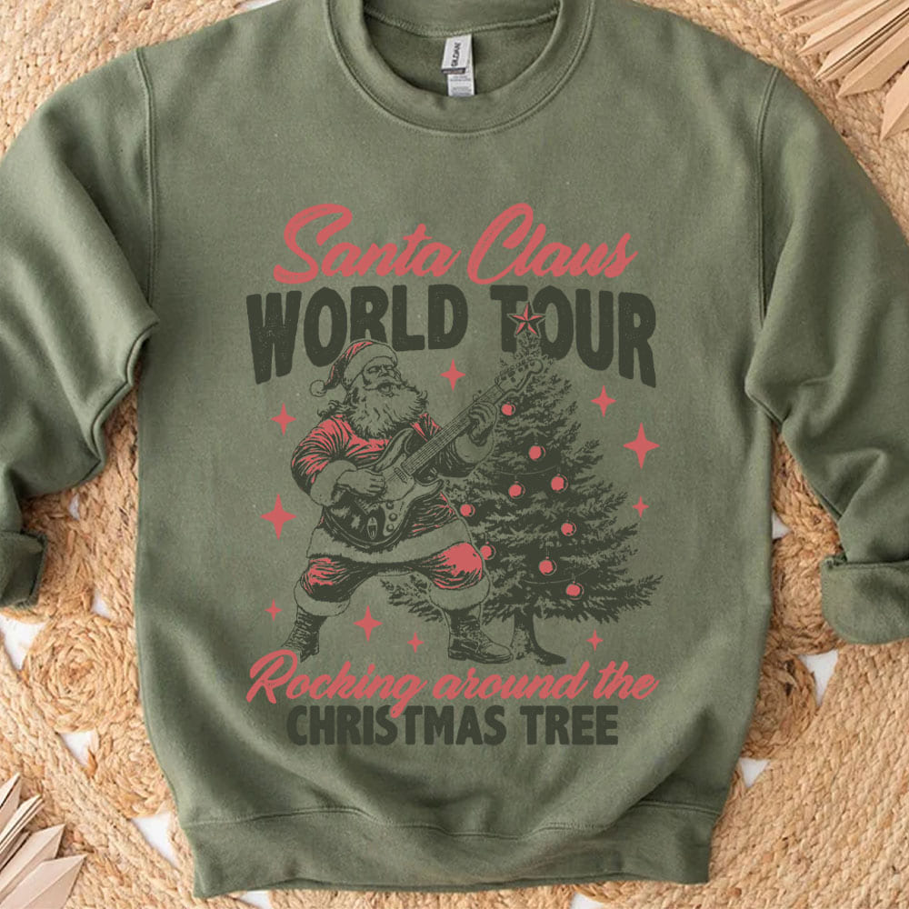Retro Santa Claus Shirt, Vintage Merry Christmas Sweater, Funny Santa Rocking Around Christmas Tree Sweatshirt T1636