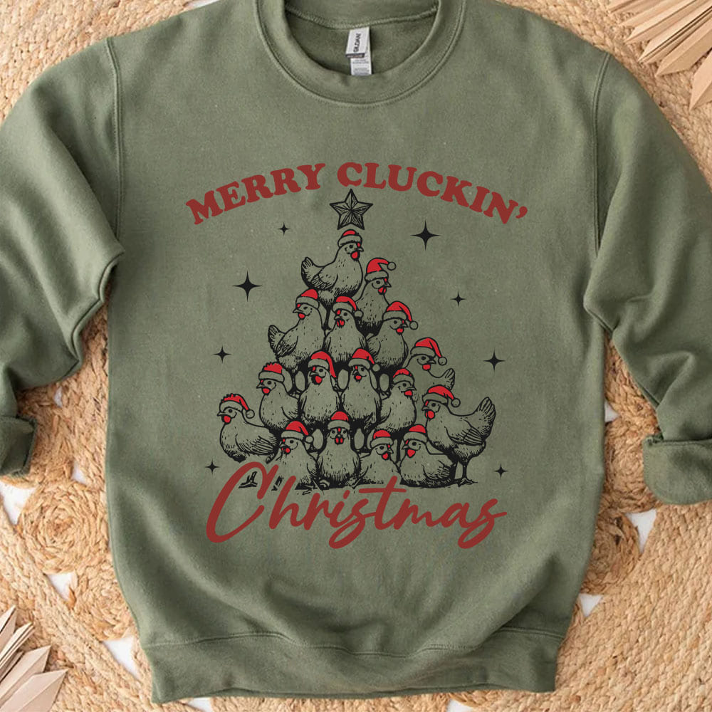 Merry Cluckin' Christmas Shirt, Christmas Farmhouse Sweater, Funny Trendy Merry Christmas Chickens Sweatshirt T1657
