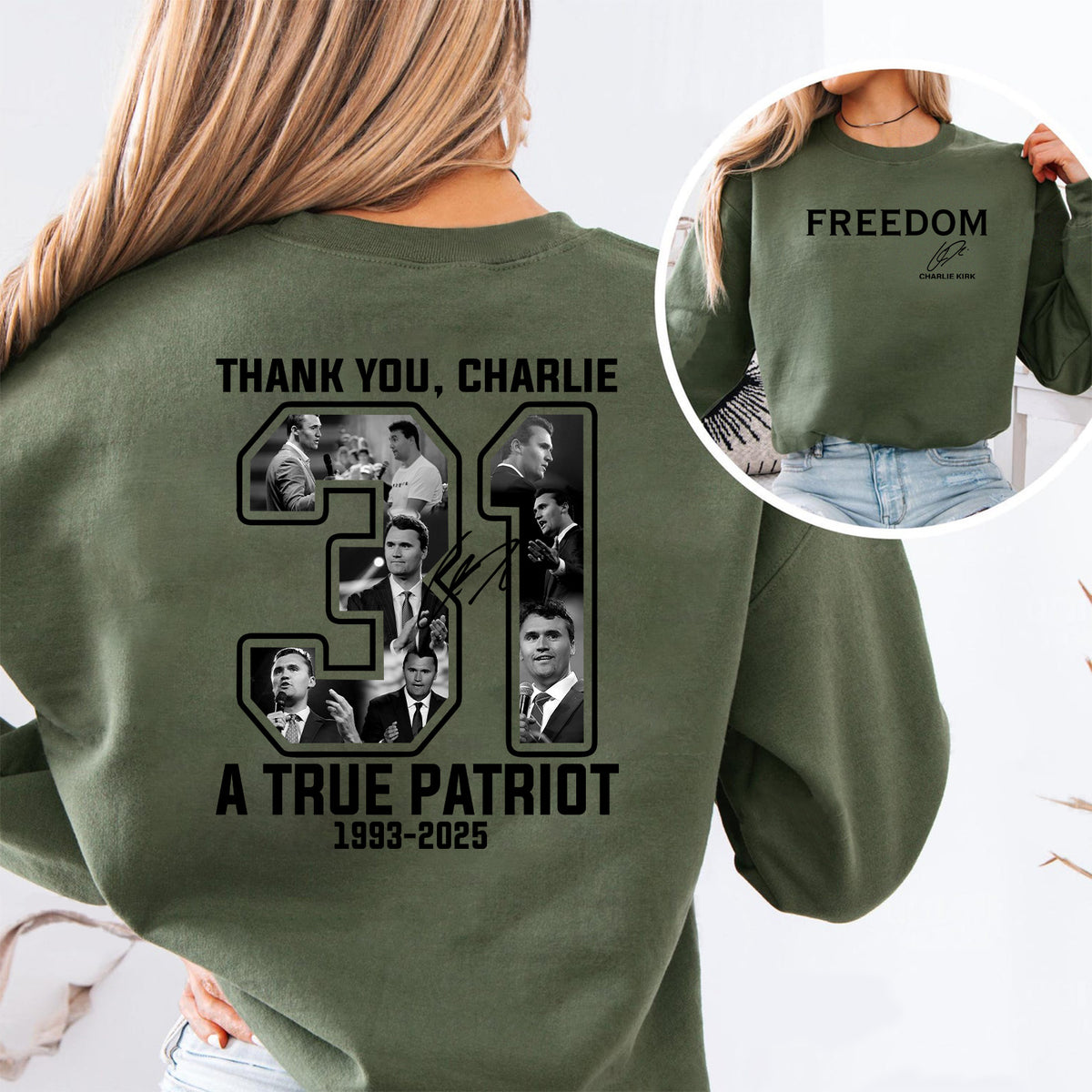 Thank you Charlie 31 A True Patriot Shirt | Rest In Peace Charlie Kirk Hoodie | Justice Charlie Kirk Memorial Front & Back Shirt 683017